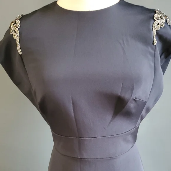 Theia 100% Silk Formal   Blue Cap Sleeve Crew Neck Gown Sz 2 - Picture 9 of 17